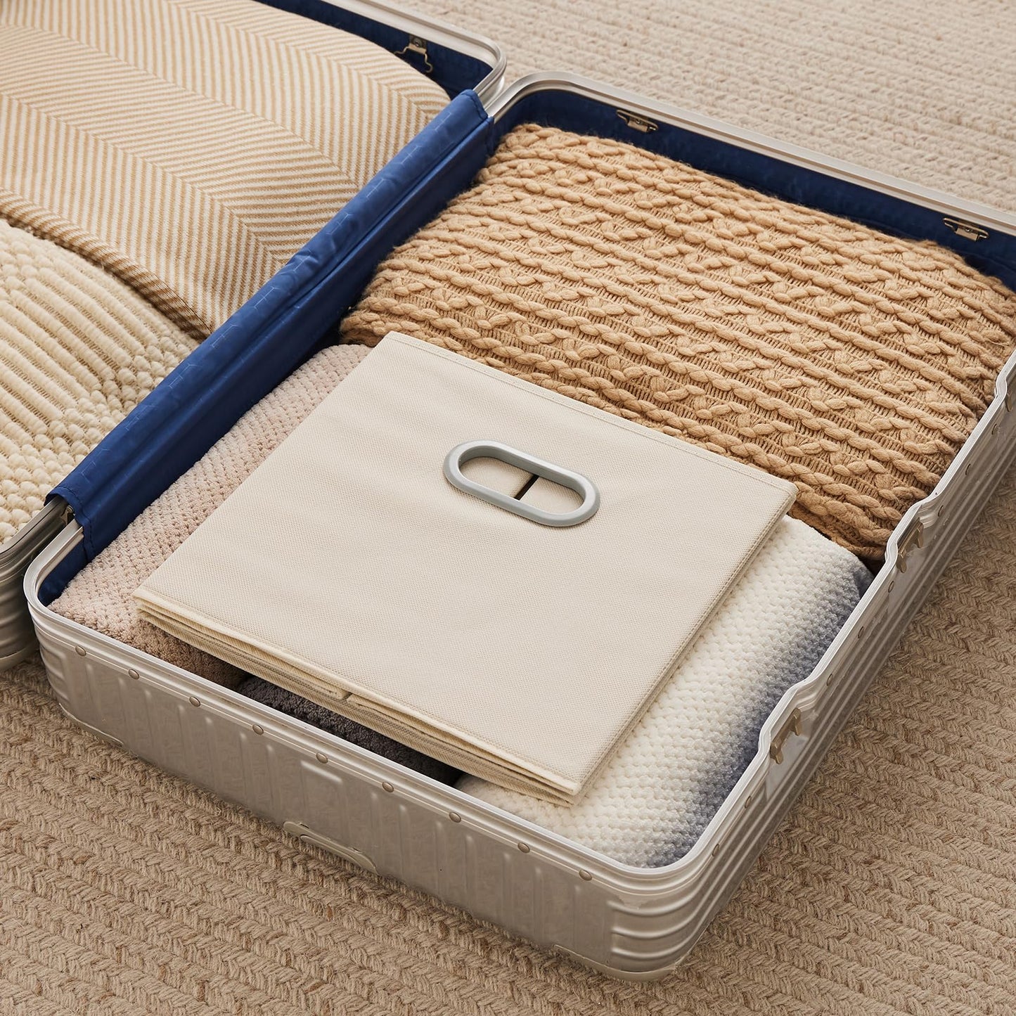 MAX Houser 6 Pack Foldable Fabric Storage Bins with Handles - Ideal for Closet Organization, Bedroom (Beige,12"x12"x12")