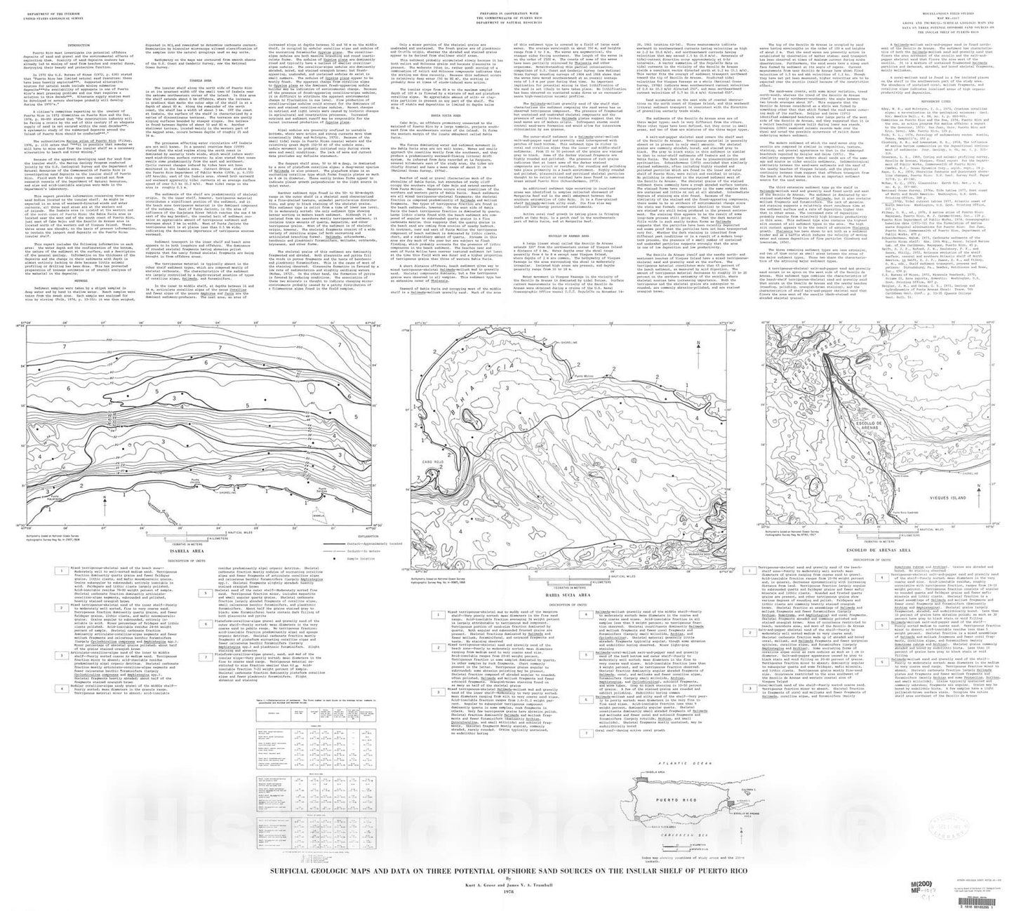 Puerto Rico Insular Shelf Mineral Investigations Map 1978 - Historical Map Print - 18in x 16in