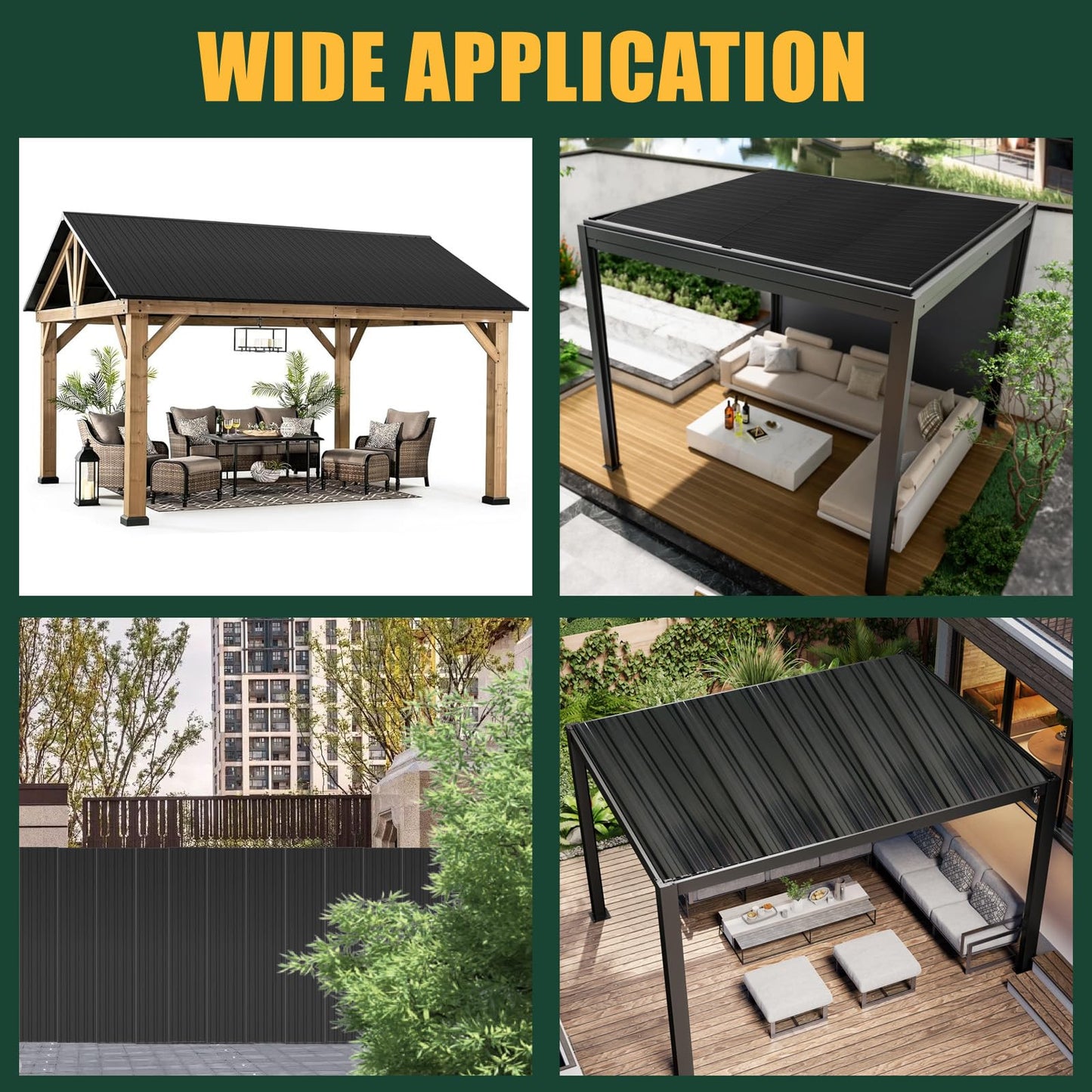 18 pcs Galvanized Steel Roof Panels,L42.52×W17.72 Inch Metal Roof Panels,Corrugated Tin Roofing Panels Roof Protector for Garages Black