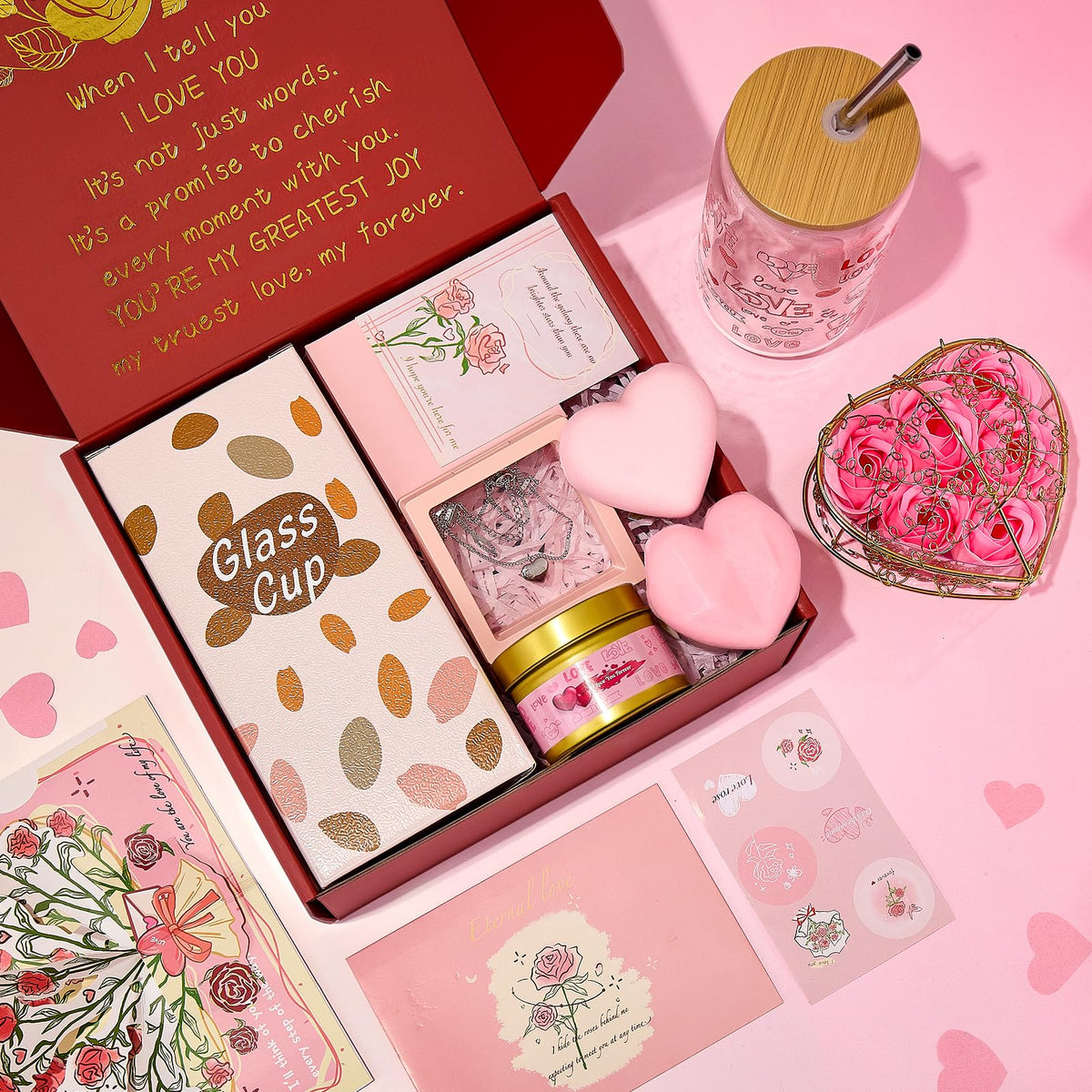 Gift Set for Women,Gift Basket for Her,Gifts Box for Girlfriend Wife Birthday Gifts for Women Heart-shaped Love Gift Wedding Engagement Anniversary Romantic Gifts (Pink)