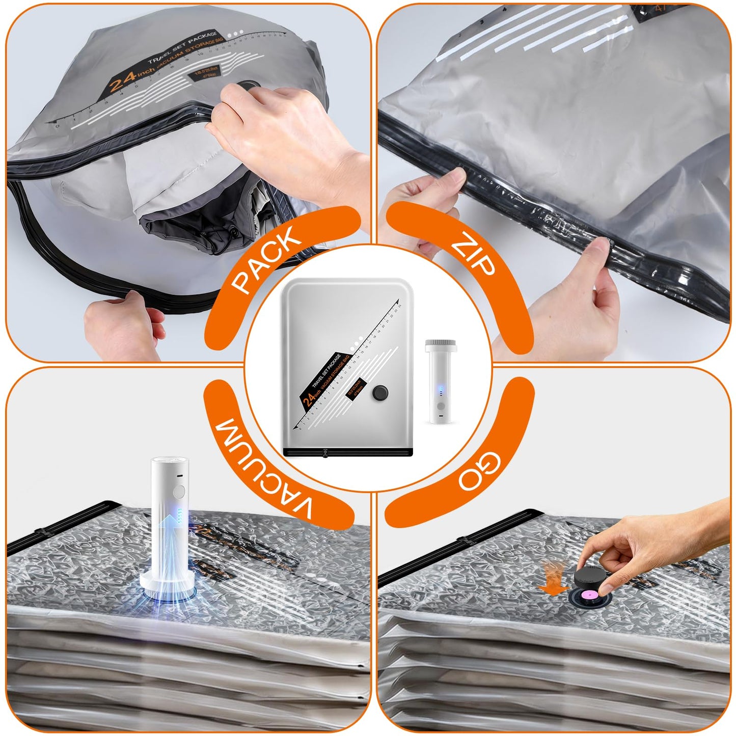 Travel Vacuum Bags with Cordless Electric Pump, GZOKMOG 12 Pack Space Saver Storage Bags, Vacuum Seal Bags for Clothing, Compression Packing Cubes for Luggage Suitcase