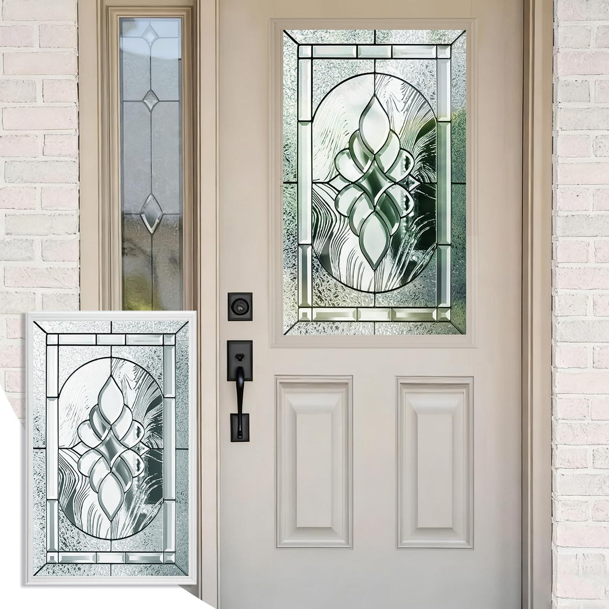 Pushglossy Entry Door Glass Insert White Exterior Front Door Window Inserts Replacement Kit for Home Improvement (22 x 36,Nickel Caming)