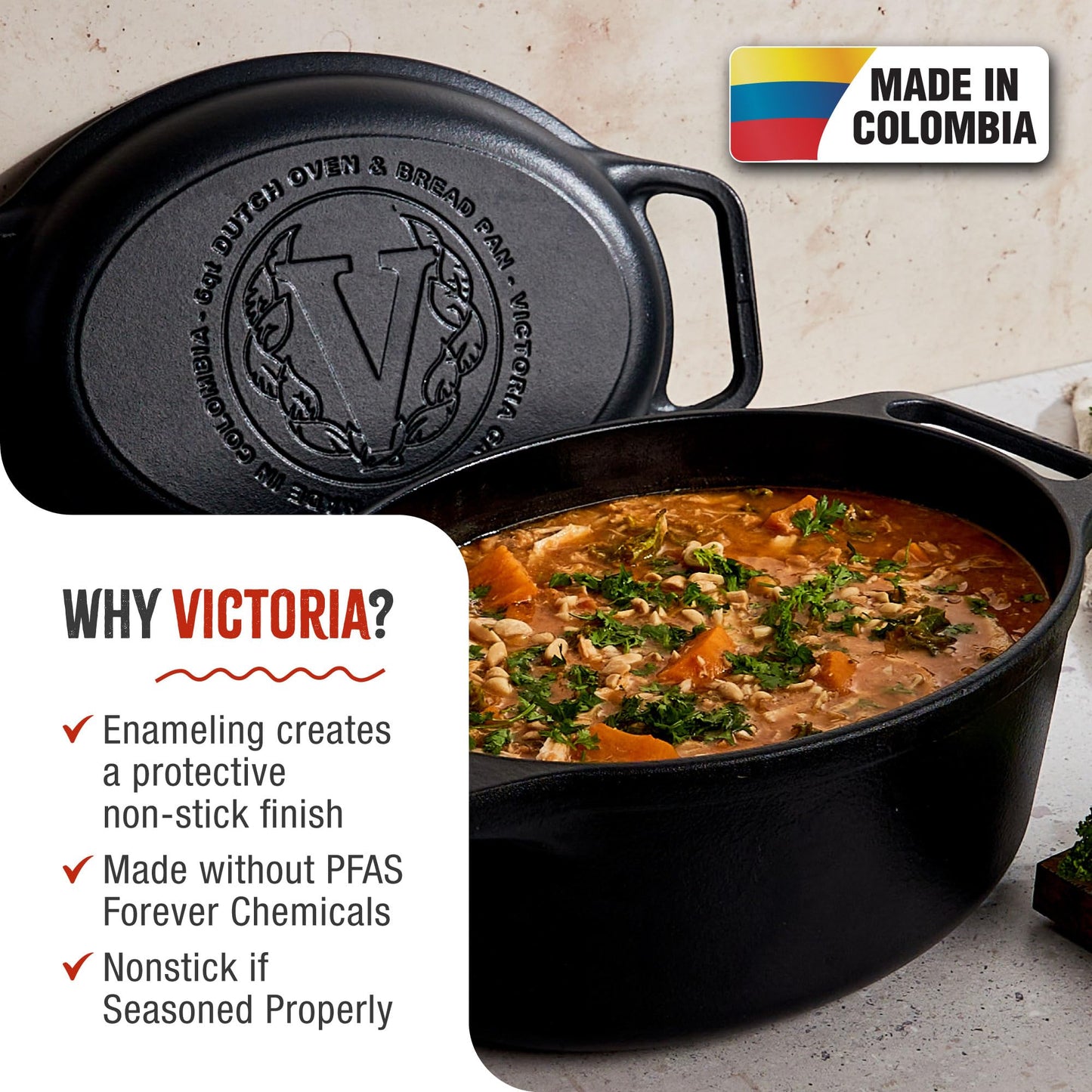 Victoria Dutch Oven Pot and Pan Induction Enamelled Cast Iron 31 cm Oval, Set of 2 Cocotte 5.7 L, PTFE and PFOA Free, Suitable for Fire, Barbecue, Oven, Ceramic Hob, Gas