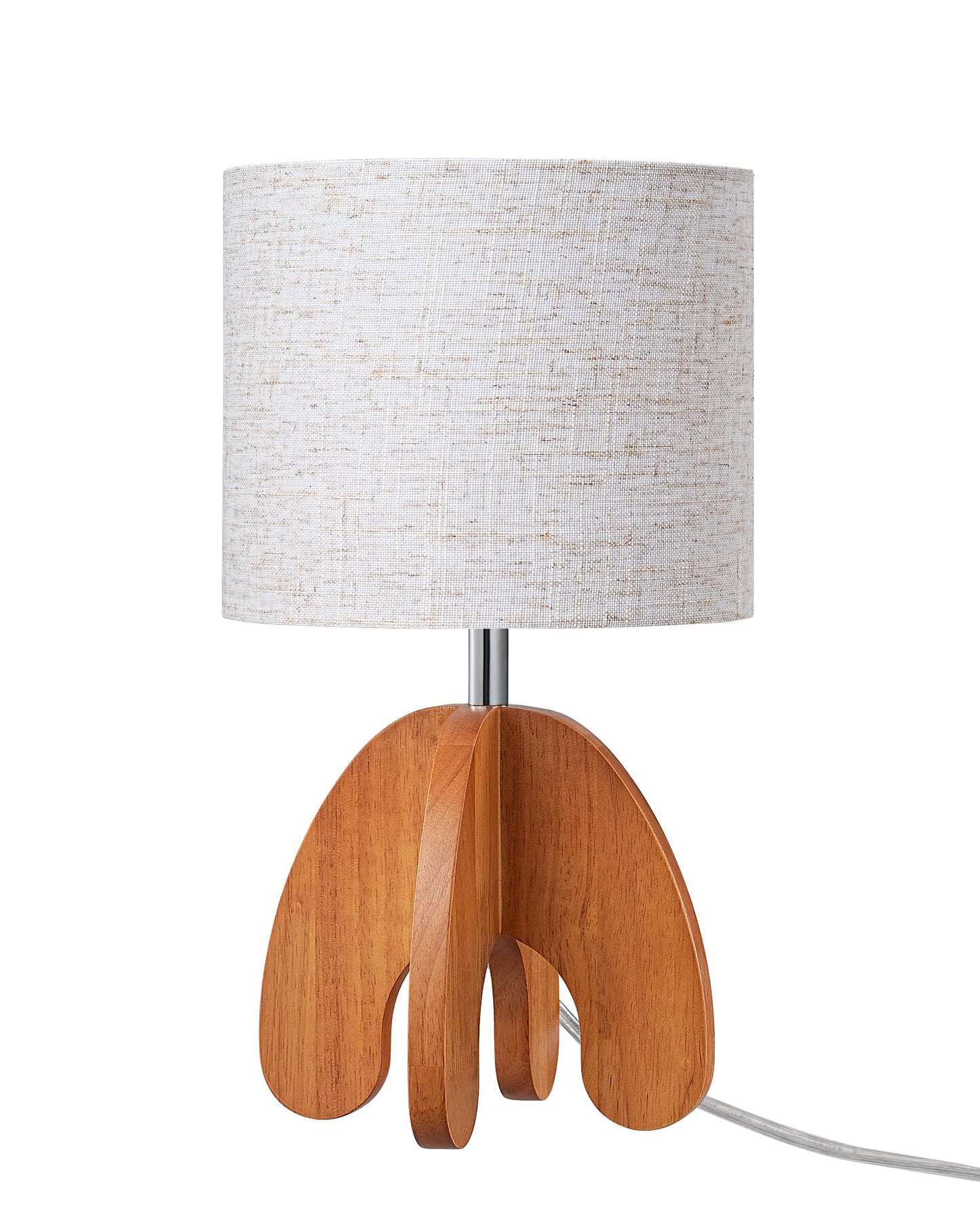 EDISHINE Wood Table Lamp, Small Nightstand Lamp with Beige Linen Lampshade, Integrated Four-Legged Wooden Base, End Bedside Lamp for Nursery, Bedroom, End Table, ON/Off Switch, E26, 14.17"