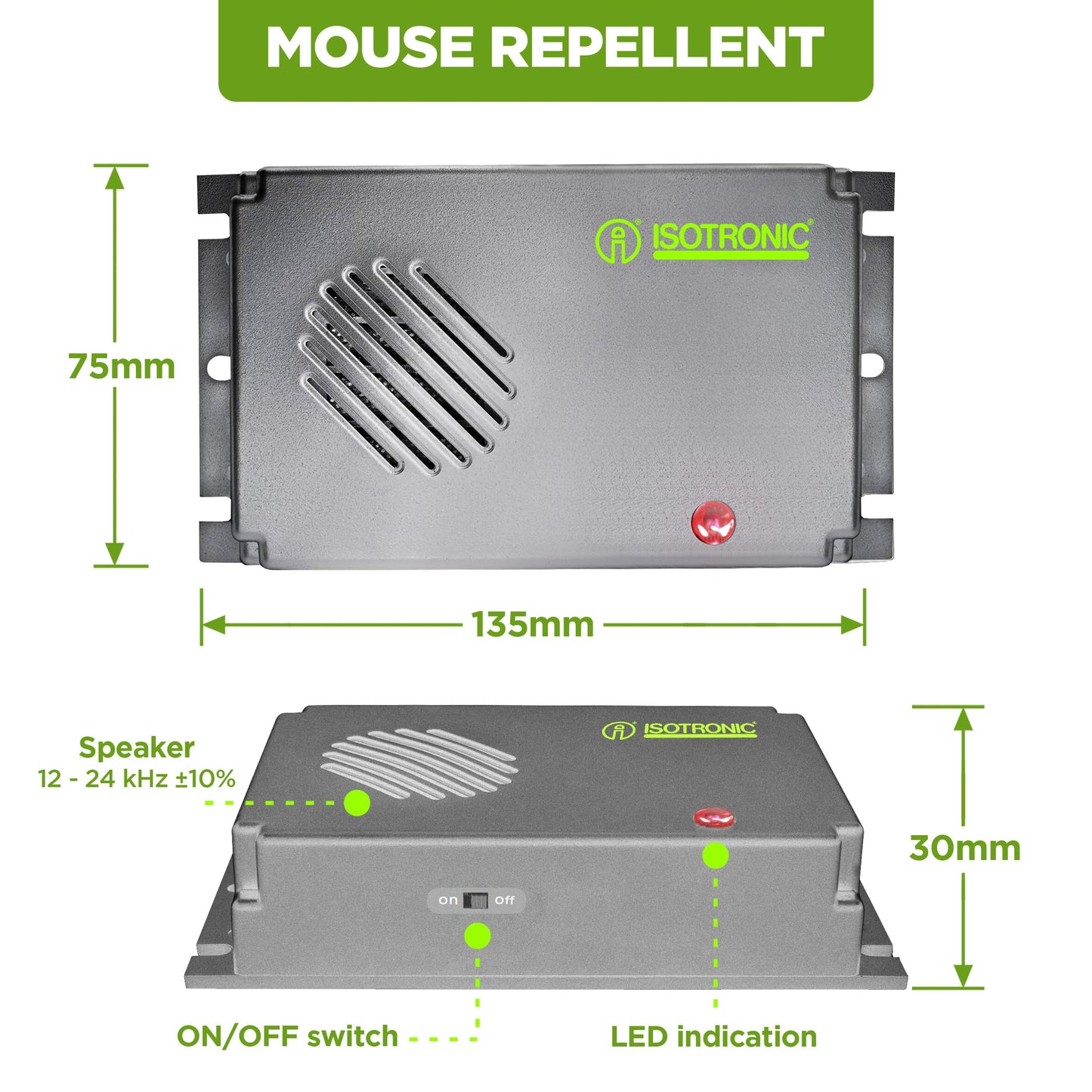 ISOTRONIC Mice Repeller, 2 pieces deterrent to protect you house, garden and car, scarer for mouse, rat, rodents