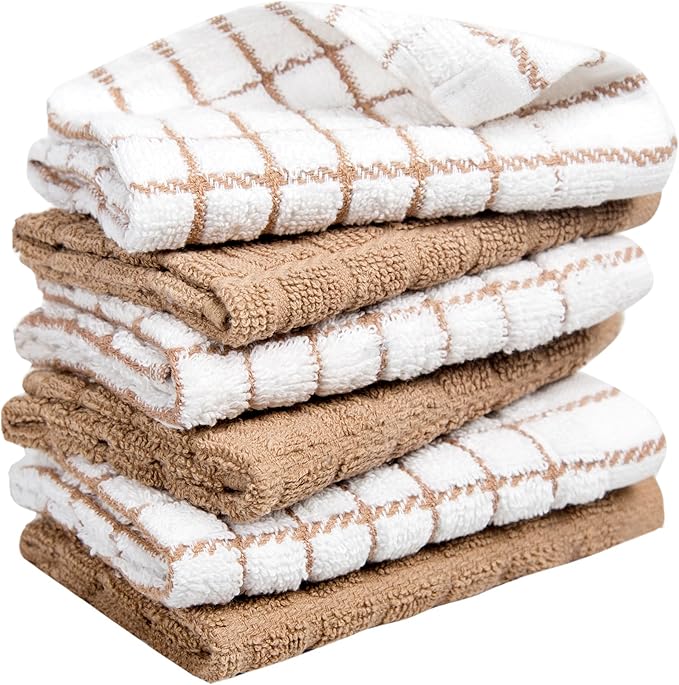 Bumble Premium Cotton Dish Cloths 12" x 12"| Tan Design | 405 GSM | Highly