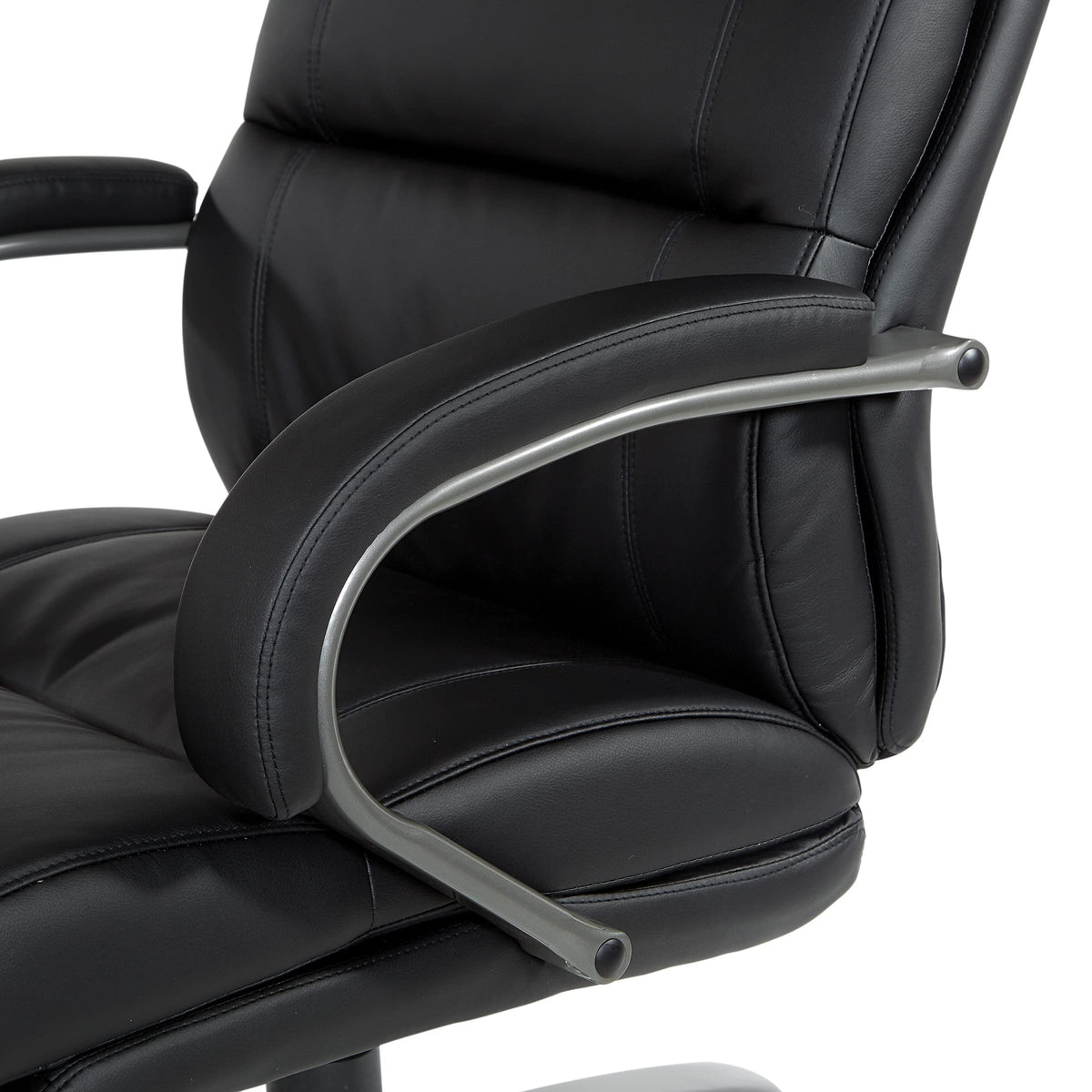 Office Star ECH Series Big and Tall Bonded Leather High Back Executive Chair with Lumbar Support, Padded Loop Arms and Titanium Base, Black