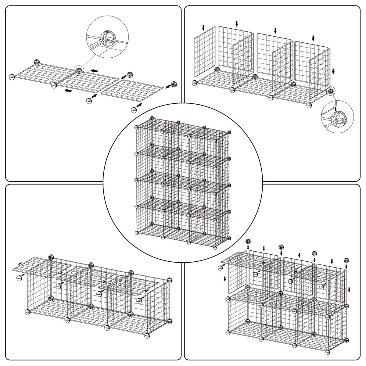 C&AHOME Wire Cube Storage, 12 - Cube Organizer Metal C Grids, Modular Shelves Units, Closet Organizer, Ideal for Home, Office, Living Room, 36.6”L x 12.4”W 48.4”H, Silver Gray UWCS3012G