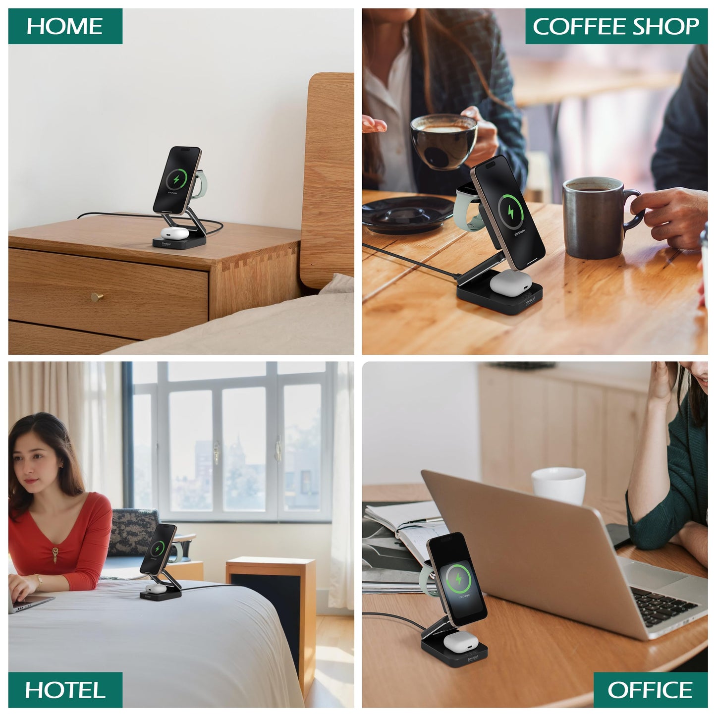 Smtcsl 3-in-1 Foldable Wireless Charging Station: Magnetic Charger Pad Compatible with Phone air 17 16 15 14 13 12 Series/Watch/Air Pods - Portable Folding Stand for Travel