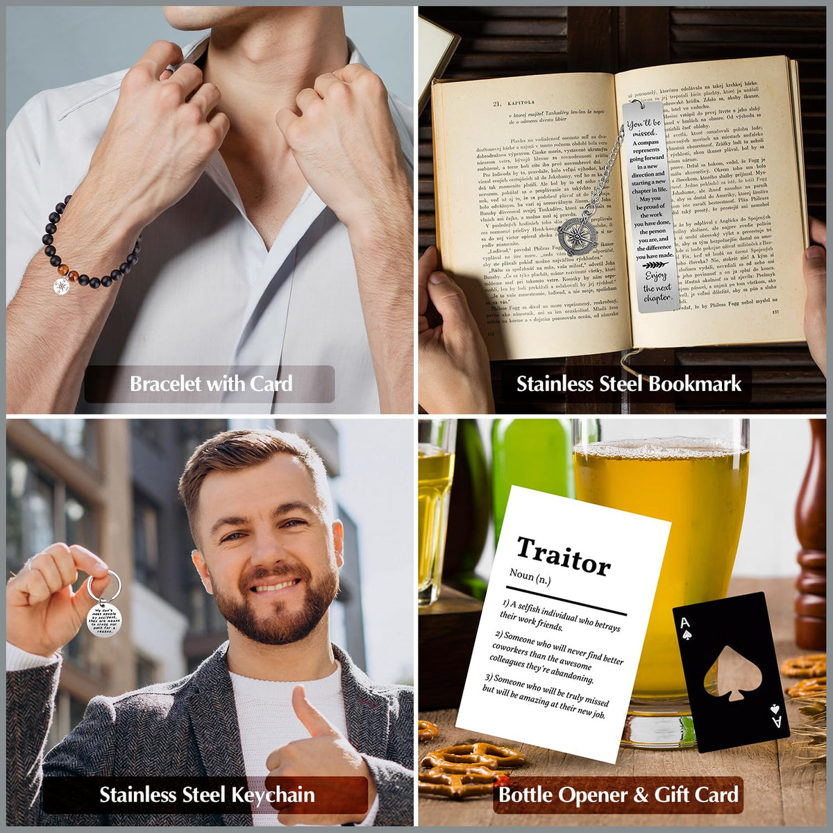 15 Pcs Coworker Leaving Gifts, Farewell Gifts, Going Away Gift with 11 Oz Whiskey Glass 4 Whiskey Stones Coaster Plaque Notebook Candle Bracelet, New Job, Good Luck Gift for Coworker Boss Friends Men