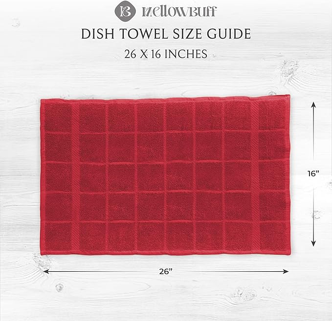 100% Cotton Terry Dish Towels, 4 Pack Plain, 16 x26 Inches, Super Soft and