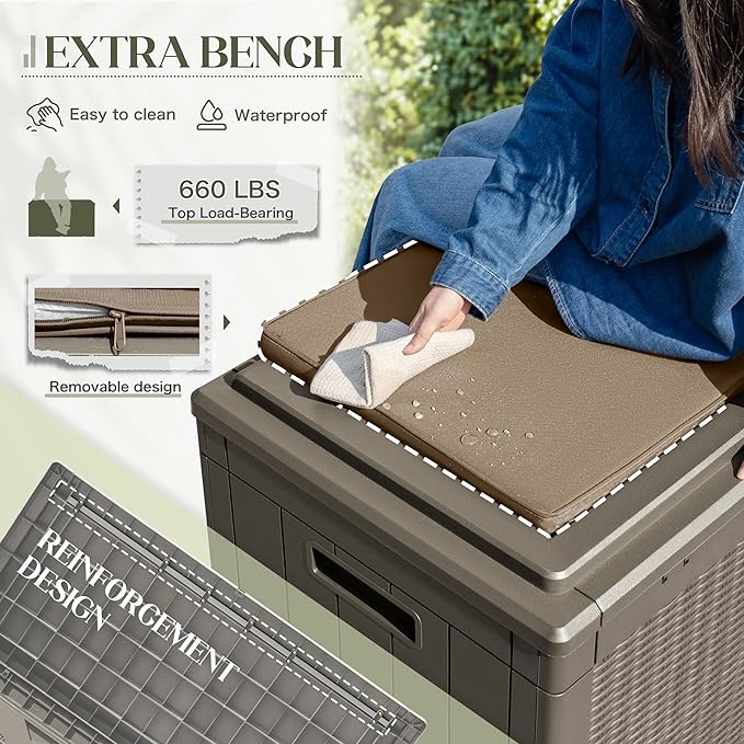 Greesum 100 Gallon Resin Deck Box Large Outdoor Storage with Cushions for Patio Furniture, Garden Tools, Pool Supplies, Weatherproof and UV Resistant, Lockable, Coffee