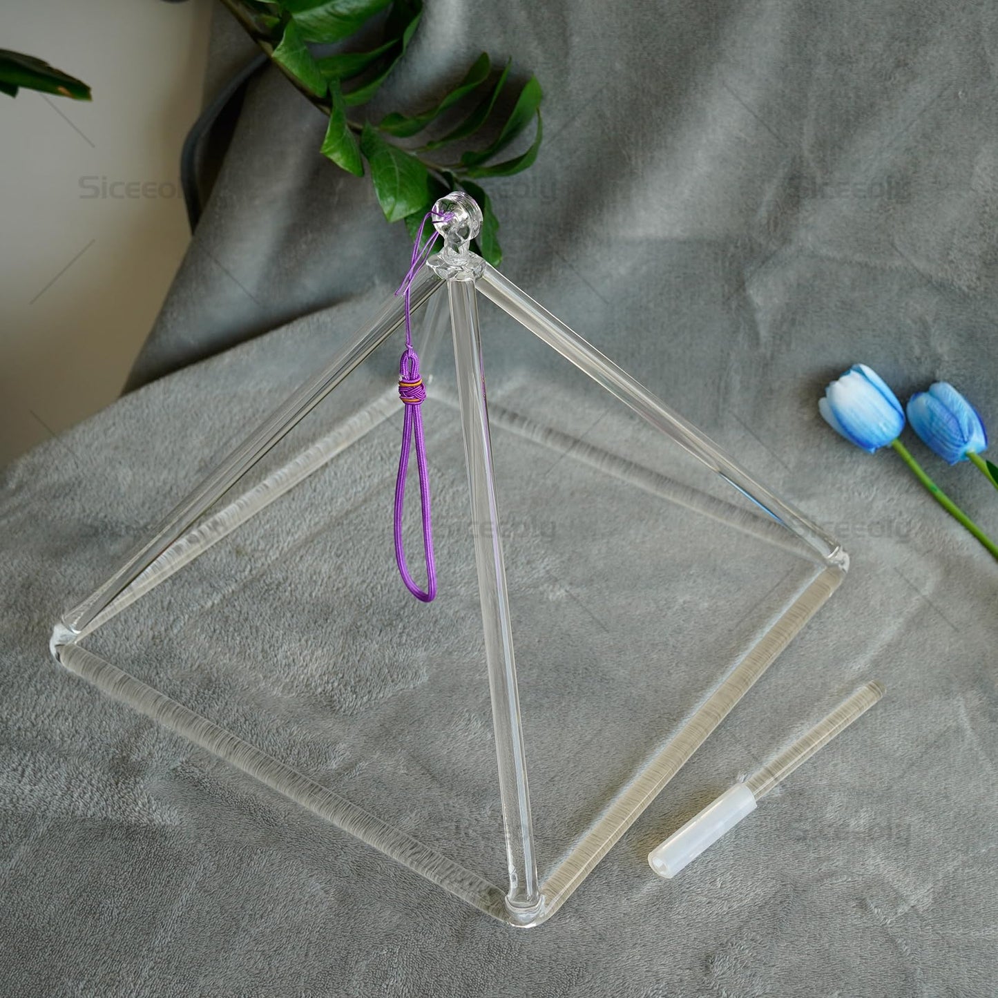 Siceeoly 11 inch Pyramid Quartz Crystal Singing Pyramid Handmade TransparentHealing Musical Instrument For Sound Healing Meditation With Crystal Singing Bowl Striker