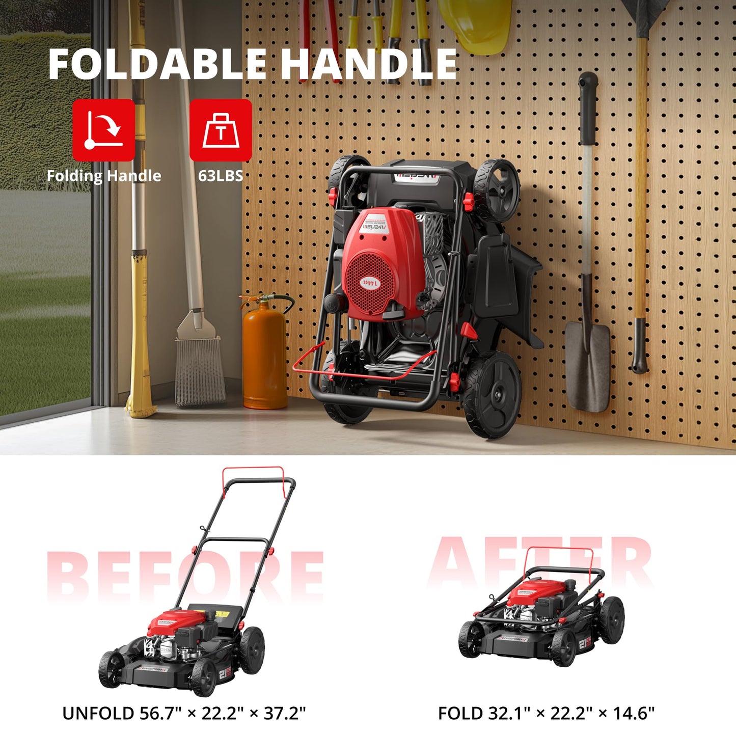 AMERISUN 21-Inch Gas Lawn Mower, 144cc 4-Stroke OHV Engine, 2-in-1 Push Lawn Mower with Mulching & Side Discharge, 6-Position Height Adjustment, 7-Inch Front/10-Inch Rear Wheels