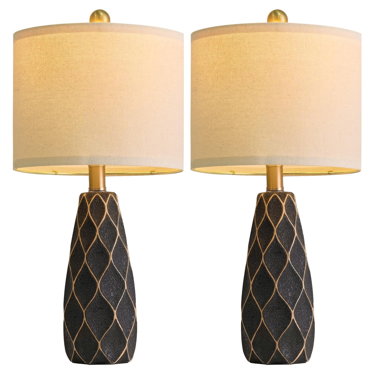 20.75" Small Table Lamps for Living Room Bedroom Lamps Set of 2 Ceramic Modern Boho Bedside Lamps Night Stands Farmhouse Vintage Nightstand Lamp Reading Light Home Office Dorm Desk Deco Gifts, Black