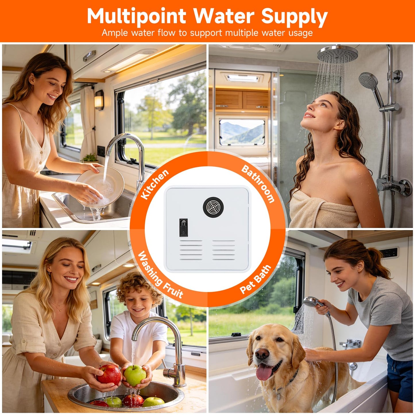 RV Tankless Water Heater, 61,000 BTU On Demand Instant Propane Gas RV Tankless Hot Water Heater with White Door and Remote, 3.9 GPM, 12V,Multi-Protection for RVers' Everyday Use