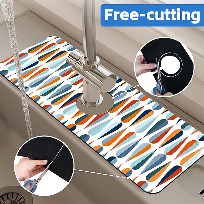 Mid-Century Drop Shapes Kitchen Sink Splash Guard Mat Absorbent Fast Drying Mat