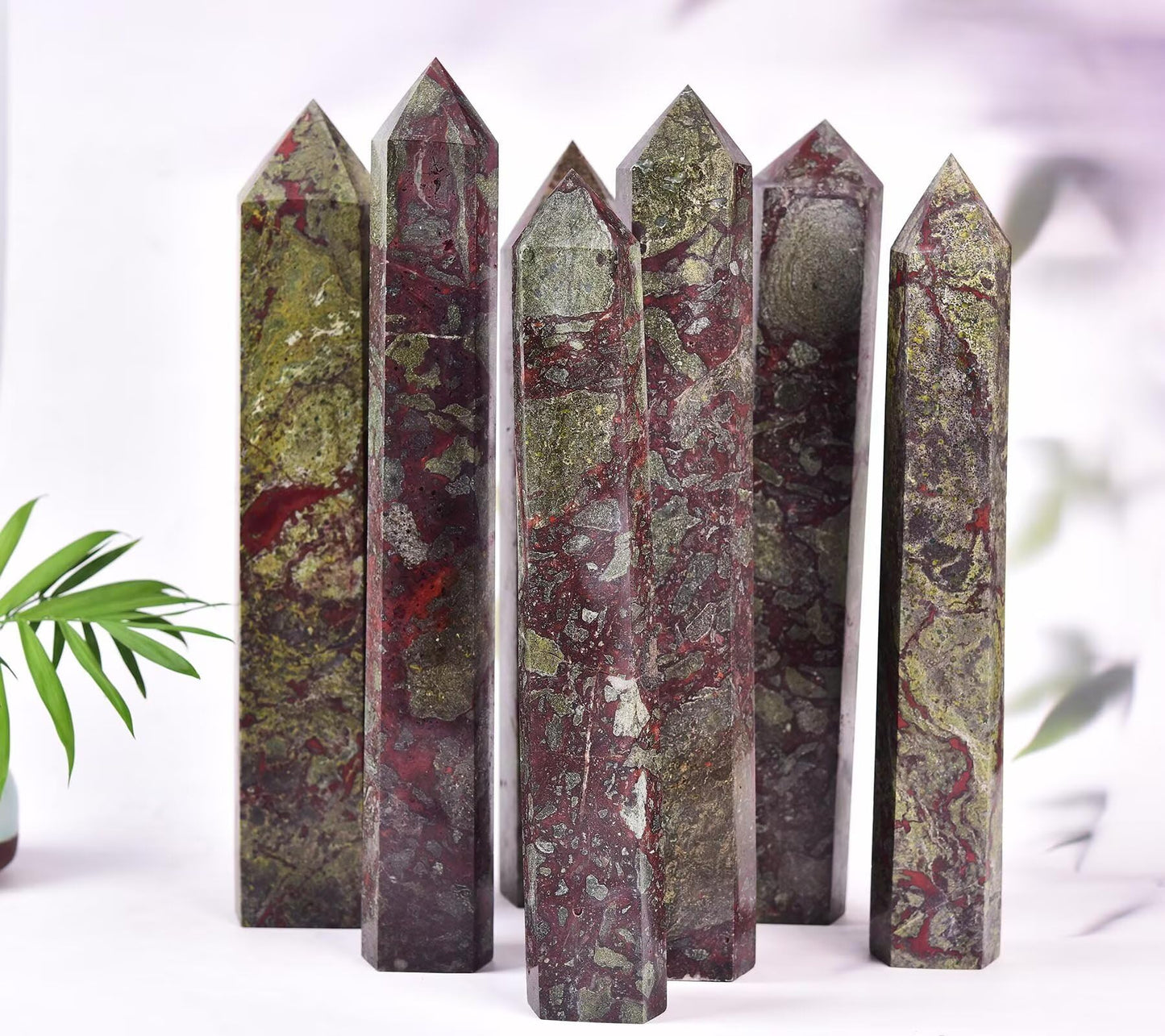 AMOYSTONE Large Blood Jasper Stone Wand Healing Crystal Obelisk Tower 6 Faceted Column Reiki Chakra Meditation Therapy 4.0-4.4 LBS