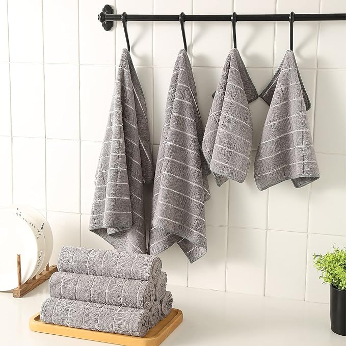Microfiber Kitchen Towels and Dishcloths Set, 26 X 18 Inch and 12 X 12 Inch