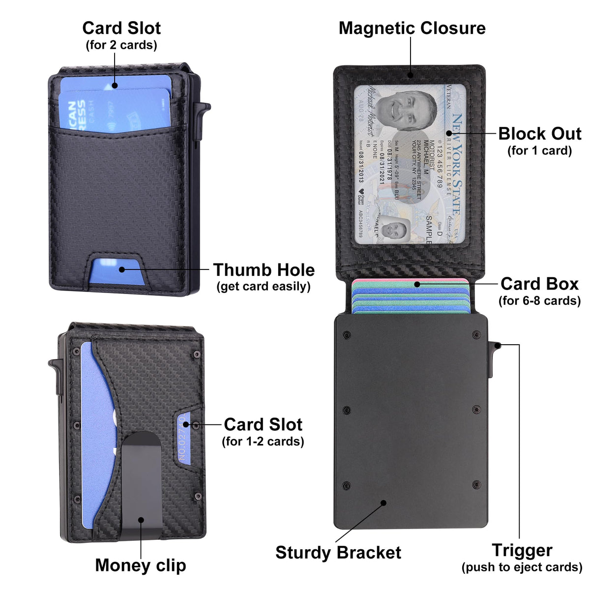 GAJOFO Slim Wallet for Men - Minimalist Mens Wallet with Money Clip,Slim Compact Wallet with Money Clip & ID Window,Pop Up Card Wallet, Metal Aluminum Credit Card Holder Bifold Wallet (black)