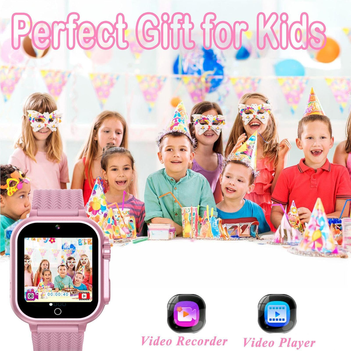 iCHOMKE Kids Smart Watch, Girls Boys Smartwatch with 32 Built-in Games Camera Video Recorder Player,Pedometer,Learning Toys Gifts for 4-10 Years Children (Pink)