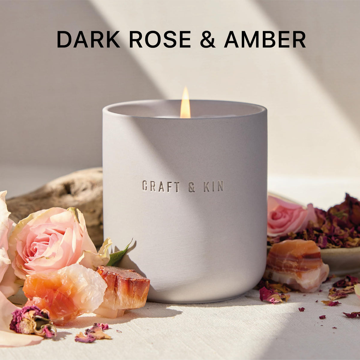 Craft & Kin Scented Candles - Dark Rose & Amber Holiday Candles | 10oz Soy Blend with Cotton Wick | Long-Lasting, 40-Hour Burn | Ceramic Jar, Perfect & Winter Home Scent