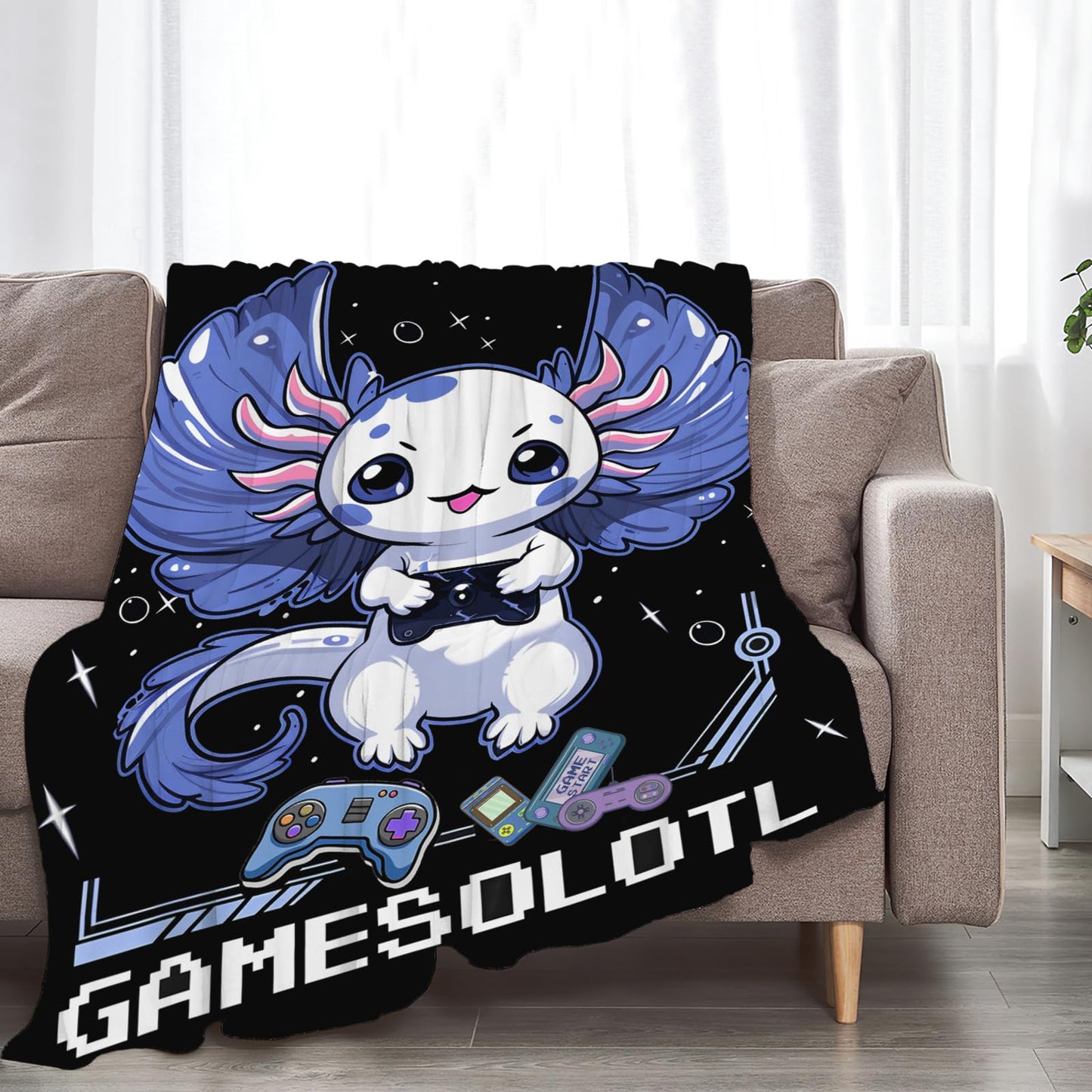Tijuboni Axolotl Gaming Throw Blanket Game Gifts for Girls Boys Women Men Kids Adults Soft Flannel Fleece Blanket for Couch Sofa Bed Home Decor 40"x50"
