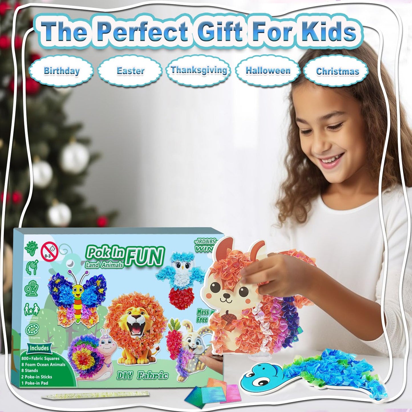 JRD&BS WINL Poke A Dot Art Kit - Magical Animals Theme No-Mess DIY Craft for Kids Mess-Free Fun for Kids, DIY Wood Craft Kits, Creative Activity, Christmas Gifts for Girls & Boys Ages 4