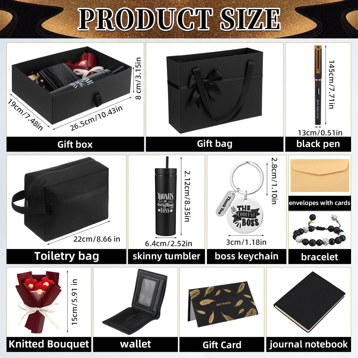 Sunnymove 10 Pcs Best Boss Gifts Set for Men, Bosses Birthday Appreciation Thank You Office Gift Set with Tumbler Wallet Bracelets Keychain for Manager Leader(Cool)