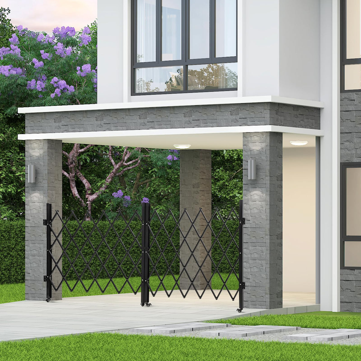 Double Expandable Gate, 41" H x 205" W Folding Security Gate, Folding Door Gate, Steel Accordion Security Gate, Flexible Garage Door gate, 360° Rolling Barricade Gate, Scissor Gate with Padlock