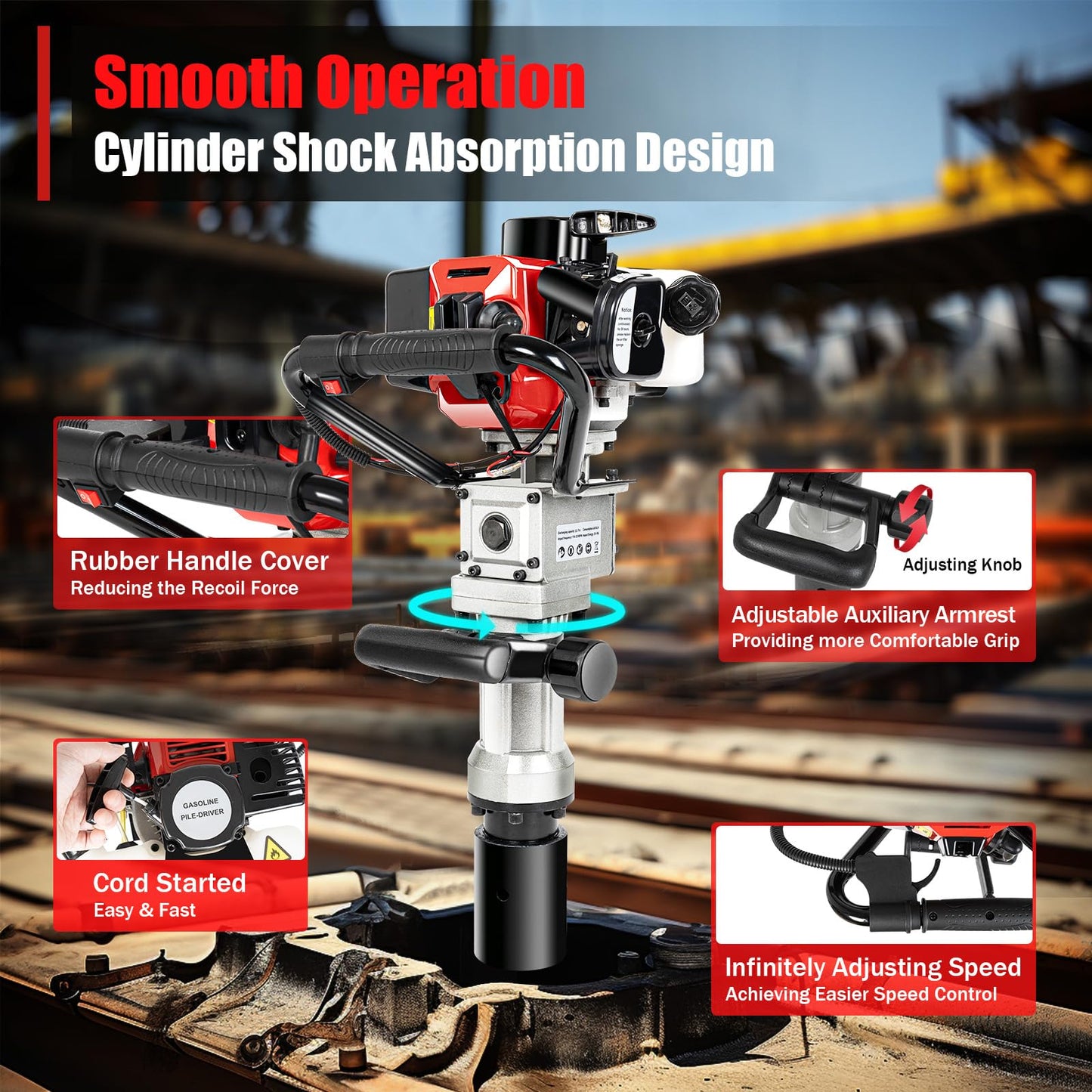 Dfmyhked 32.7CC Gas Powered T Post Driver, 2 Stroke Single Cylinder Tpost Driver, 900W Fence Post Hole Digger, Heavy Duty Hammer Drill Pile Driver for Farm, Ranch & Landscaping