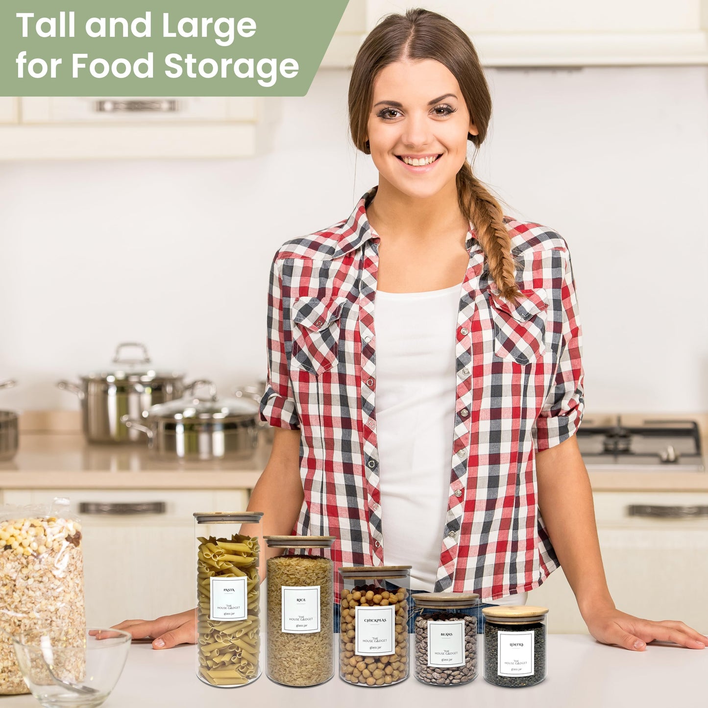 TheHouseGadget 5 Food Storage Containers with Lids - Ideal Set of Glass Storage Containers for Pantry Organizers and storage - Glass Food Storage Containers with Bamboo Lids