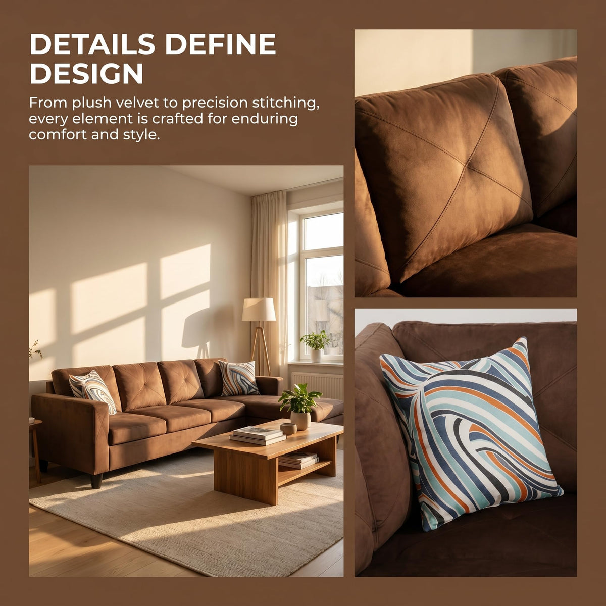 Trygoal L-Shaped Sectional Sofa, Modern 4-Seat Couch with Right Facing Chaise, Sectional Couch for Living Room, Apartment, Office, Brown