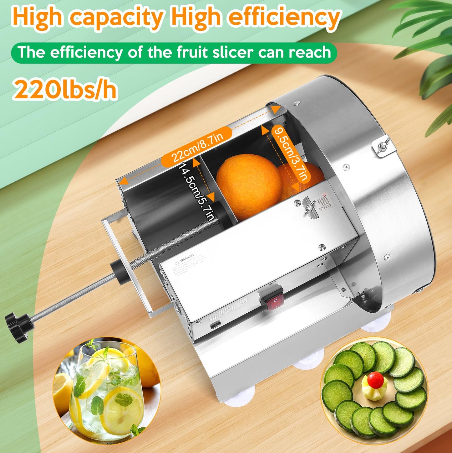 LLNC Commercial Vegetable Slicer Commercial Fruit Cutter Electric&Manual 0-10MM Adjustable Thickness Stainless Steel 0-0.39’’ for Lemons, Cabbage, Potatoes, Apples