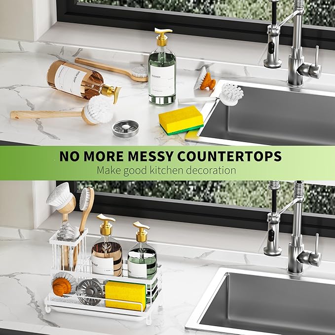 Cisily Stainless Steel Kitchen Sink Caddy Organizer, Sponge Holder