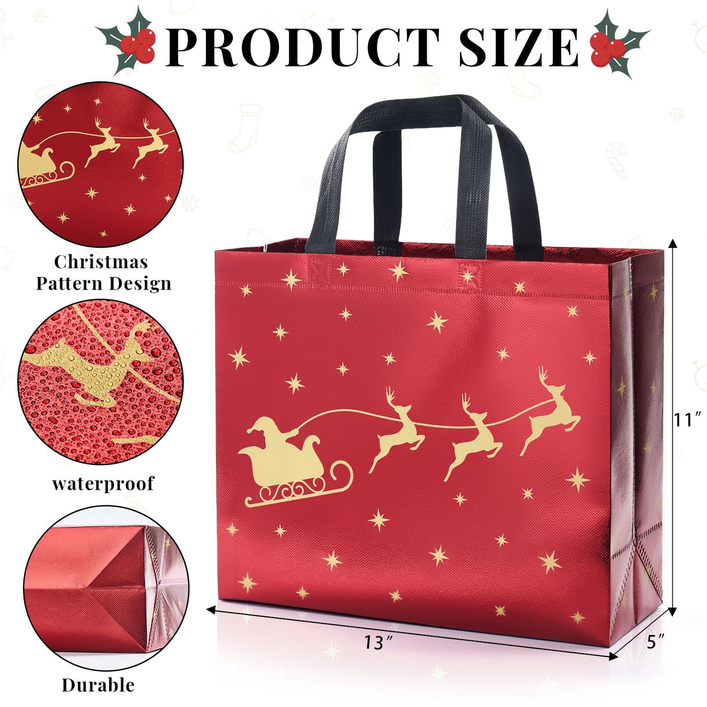 YANGTE 16 Pack 13" Large Christmas Gift Bags With Tissue Paper, Reusable 4 Unique Designs Christmas Bags with Handle for Gifts Wrapping Shopping Xmas Party Supplies(13" x 11" x 5")