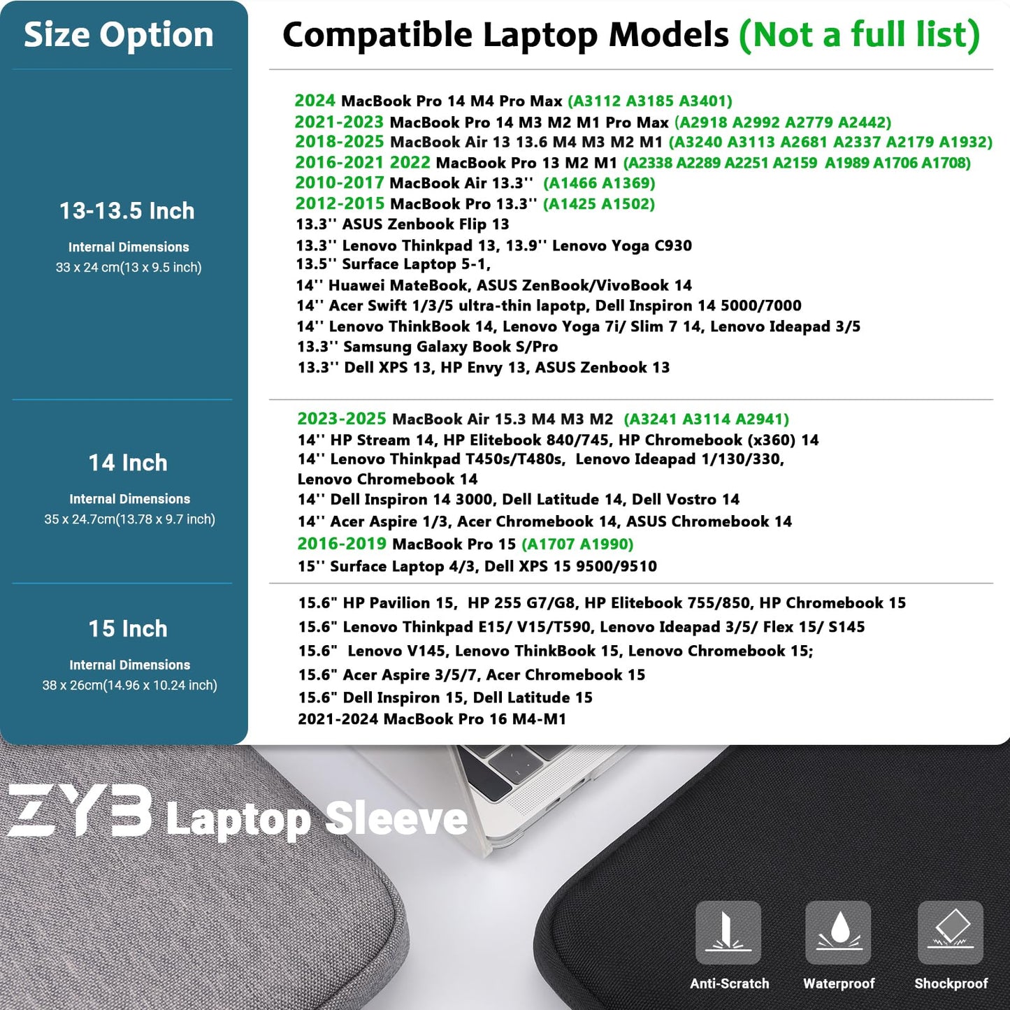 ZYB Waterproof Shockproof Laptop Sleeve 15.6 Inch Protective Case with Accessory Bag,Laptop Case 15.6 Inch for 15'' Notebook Lenovo ThinkPad IdeaPad HP Dell Acer ASUS Chromebook Mac Pro 16 15,Black