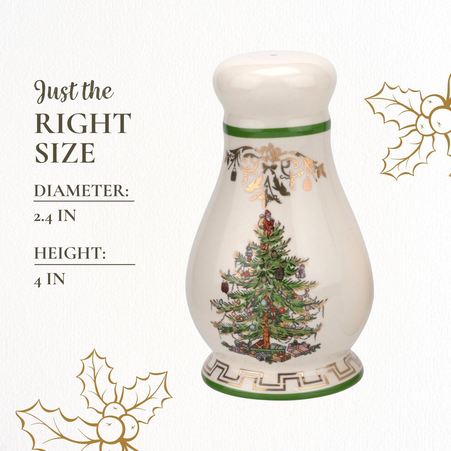 Spode Christmas Tree Gold Salt and Pepper Shaker Set (2-Piece)- Holiday Kitchen & Table Décor - Festive Home Accent, Christmas Gift/Stocking Stuffer for Collectors & Holiday Enthusiasts