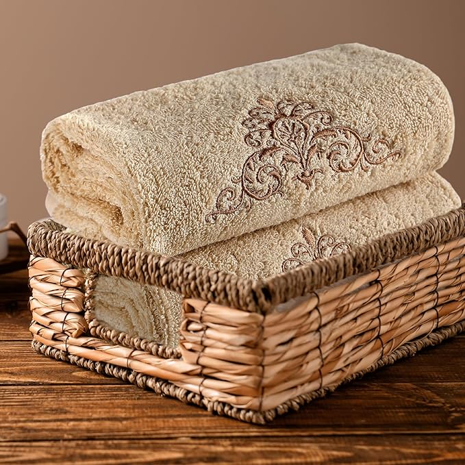 2 Pcs Damascus Hand Towels Brown Farmhouse Bathroom Decor 14x29 Inch