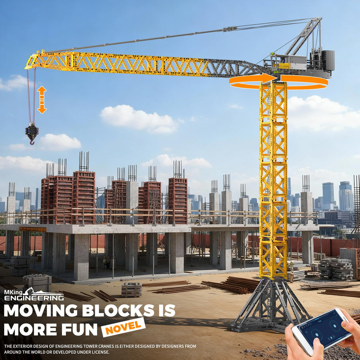 Mould King RC Tower Crane Advanced Building Kit for Adults, MOC Heavy-Duty Truck Block Sets to Build, APP Control Large Engineering Construction Model Toy for Youth (2575 PCS)