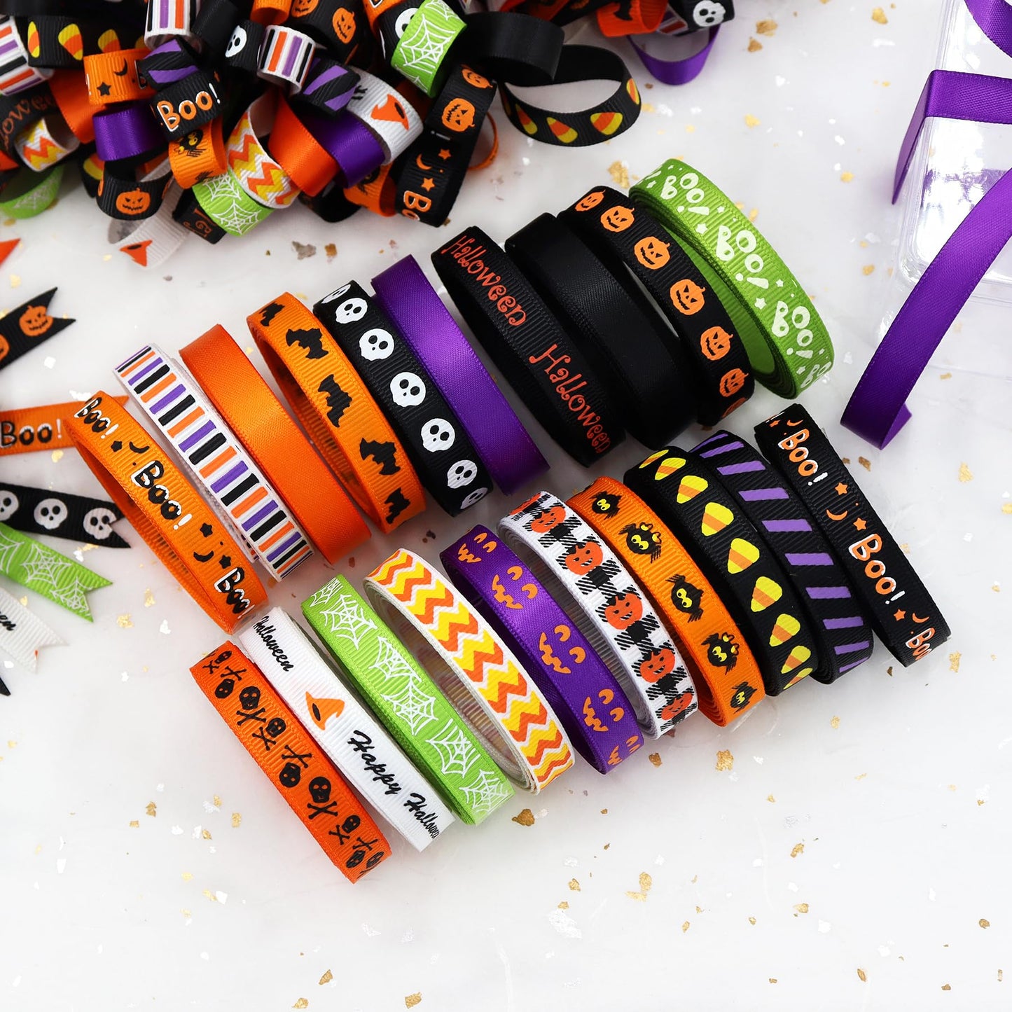 Halloween Holiday Grosgrain Satin Ribbon Set for DIY Crafts Halloween Home and Indoor Outdoor Decoration Garden Decoration,Gift Package,40yd(20x2yd)