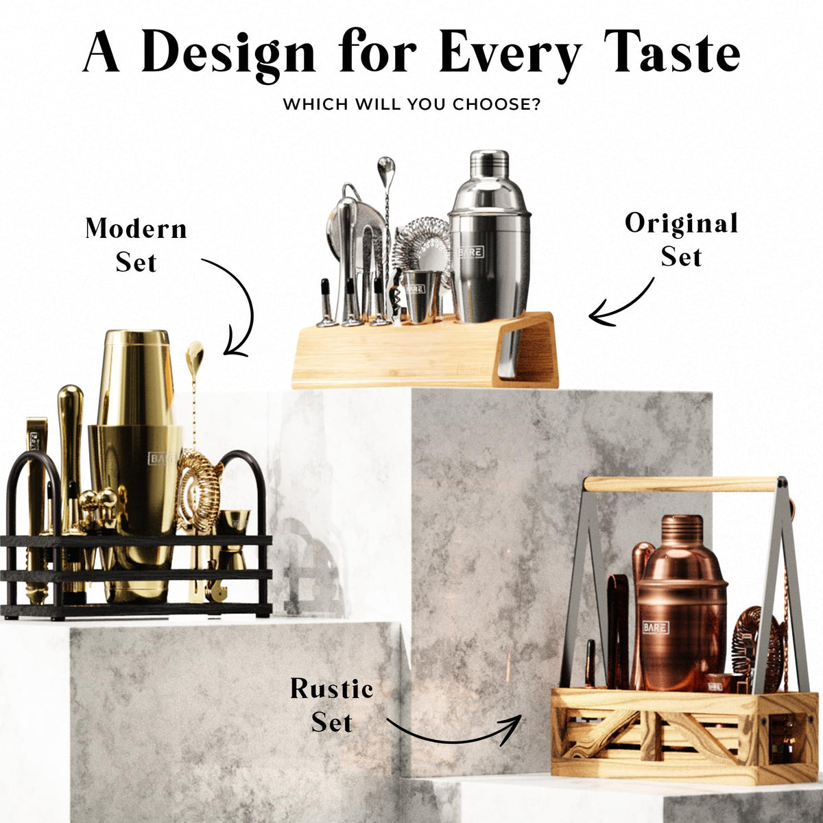BARE BARREL® Mixology Bartender Kit Bar Set | 14-Piece Cocktail Shaker Set | Martini Barware Mixing Tools for Home Bartending | Incl. 35 Recipe Cards | Gift Set (24oz Cobbler Shaker, Silver/Black)