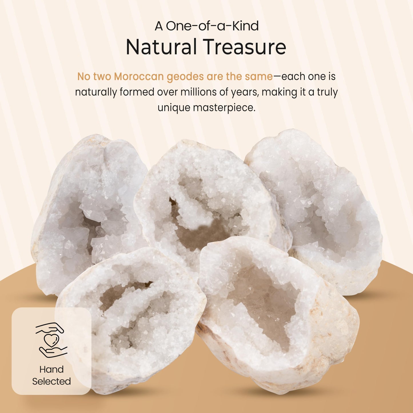 Geode Crystal with Wooden Stand – Moroccan Clear Quartz Crystal Cluster Geode for Meditation, Healing Crystals, Cleansing Energy, & Spiritual Gifts – Crystal Home Decor