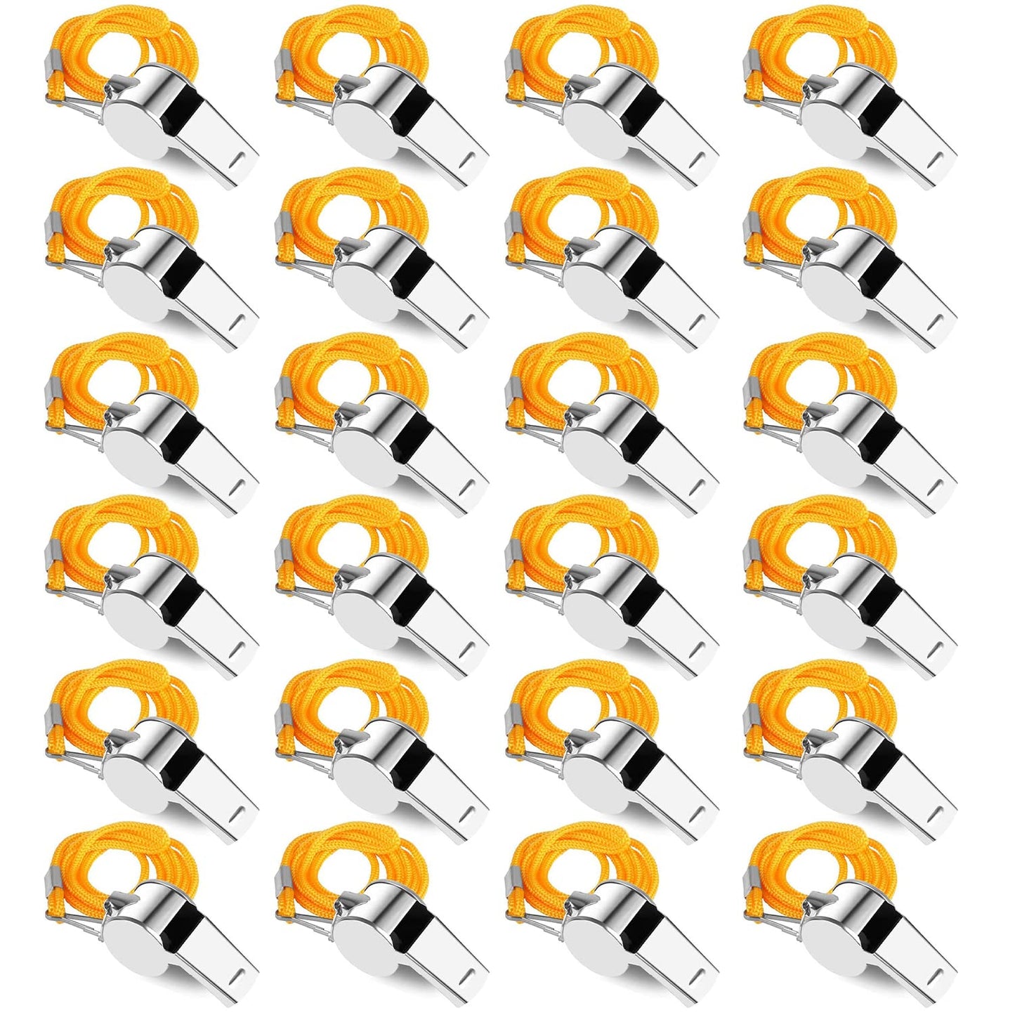 SHENGQIDZ 24 Pack Whistles, Stainless Steel Sports Loud Crisp Sound Whistles with Lanyard,Whistles Great for Referees, Coaches