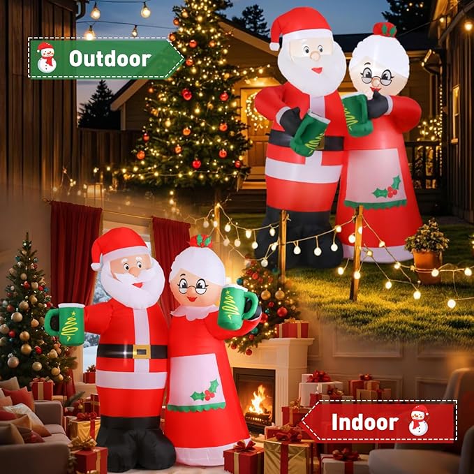 Elegear 7FT Animated Christmas Inflatables Santa Claus Outdoor Decorations, Cheers Santa Inflatable Christmas Decorations with Built-in LEDs, Christmas Blow Up Yard Decorations for Garden Lawn Outdoor