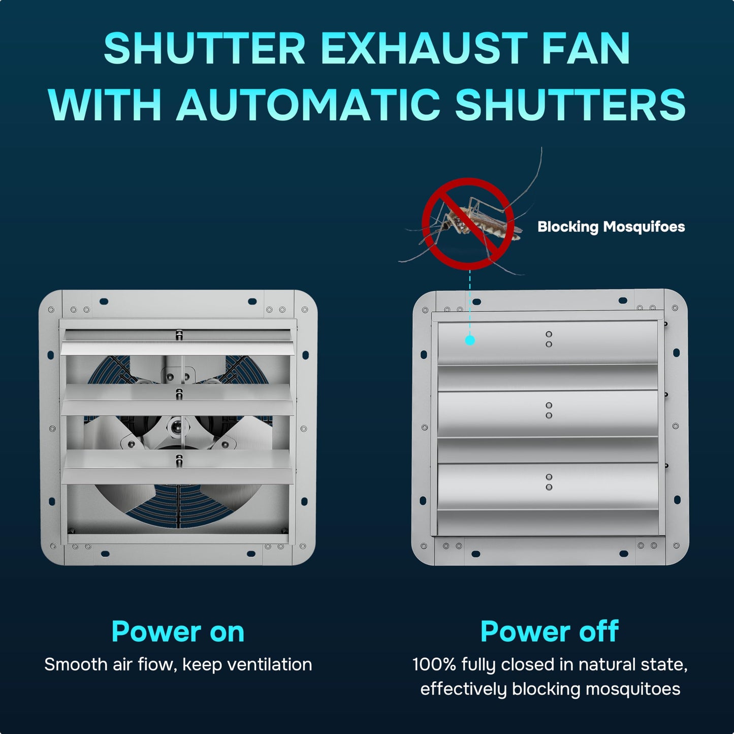 Simple Deluxe 20 Inch Wall Mounted Shutter Exhaust Fan, Aluminum, 1200 RPM, 3368 CFM, for Attic, Garage, Louvered Vent, Plant, Greenhouse, Silver