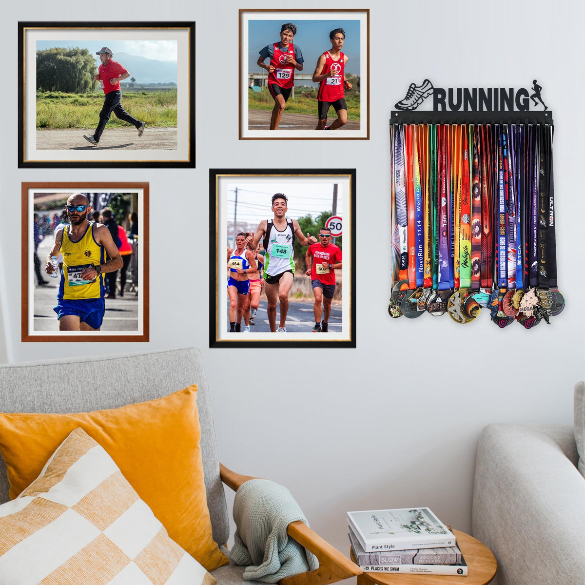 Goutoports Medal Holder Display Hanger Rack Frame for Sport Race Runner - Running Medal Hanger Display - Sturdy Black Steel Metal Over 60 Medals Easy to Install