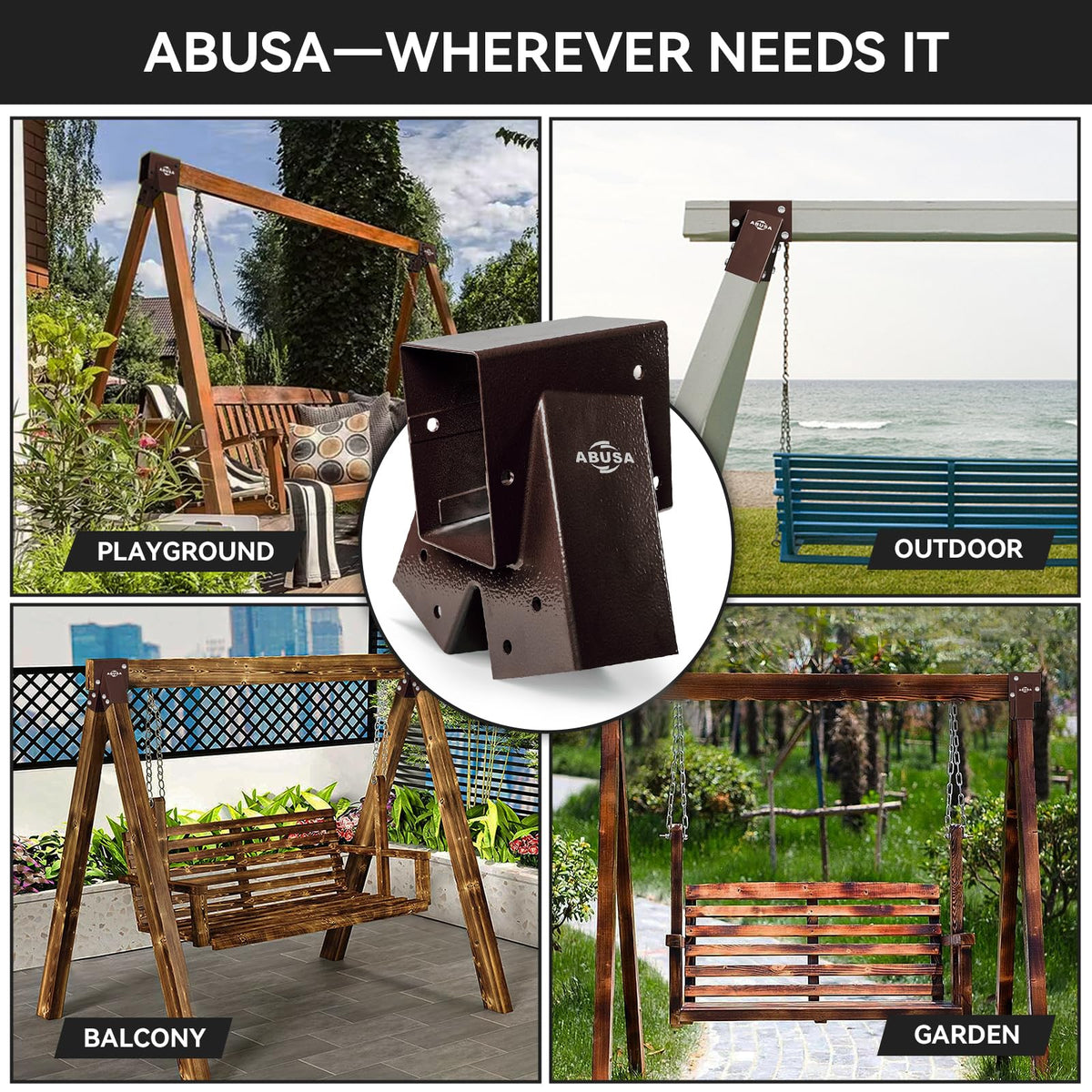 ABUSA Heavy Duty Swing Sets Brackets Including 2 Bronze A-Frame Swing Set Brackets and 4 Swing Hangers for Playground Equipment Mounting Parts Hardware Included (Bronze)