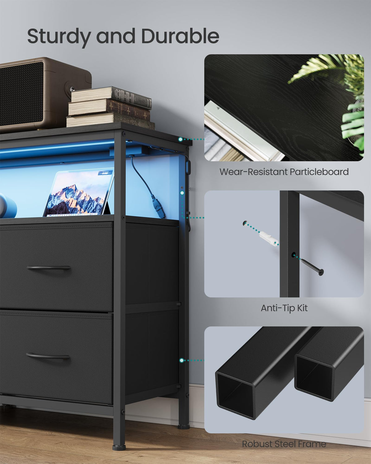 SONGMICS BELLAH Collection - Dresser for Bedroom, Chest of Drawers, TV Stand for TVs Up to 55 Inches, Living Room, Closet, 6 Drawers and 1 Shelf, Modern, Ink Black ULGS833BH02S