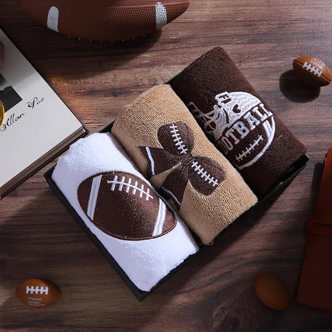 3 Pcs Football Hand Towels for Bathroom Bow Embroidered Bathroom Towels